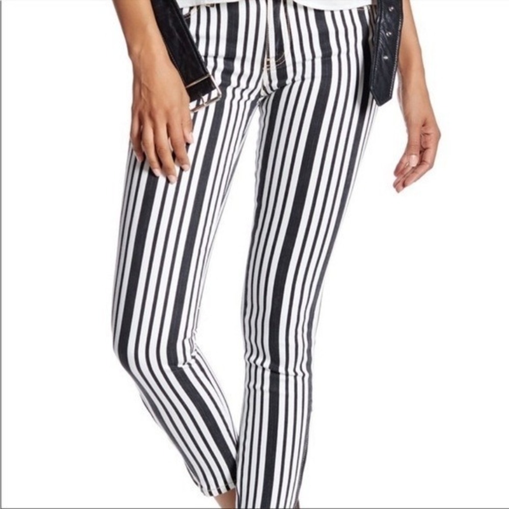 Pistola Skinny Jeans Size 26  Striped Black White‎ Ankle Zip Denim